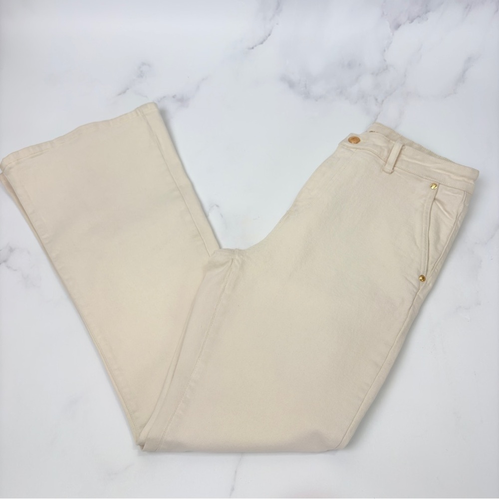 Michael Kors Cream Bootcut Pants with Gold Accents